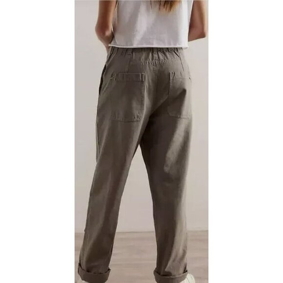 Free People Size Large Hayden Olive Green Cargo Pants Tie Elastic Pants New - Picture 3 of 10